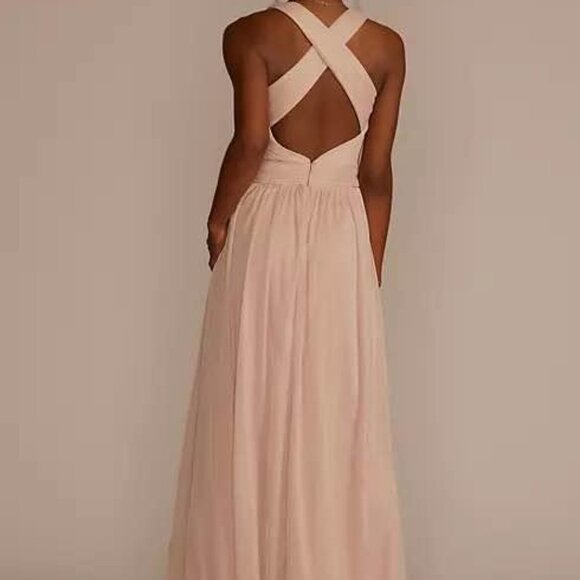 David’s Bridal mesh long bridesmaid dress with crisscross back - Picture 6 of 6